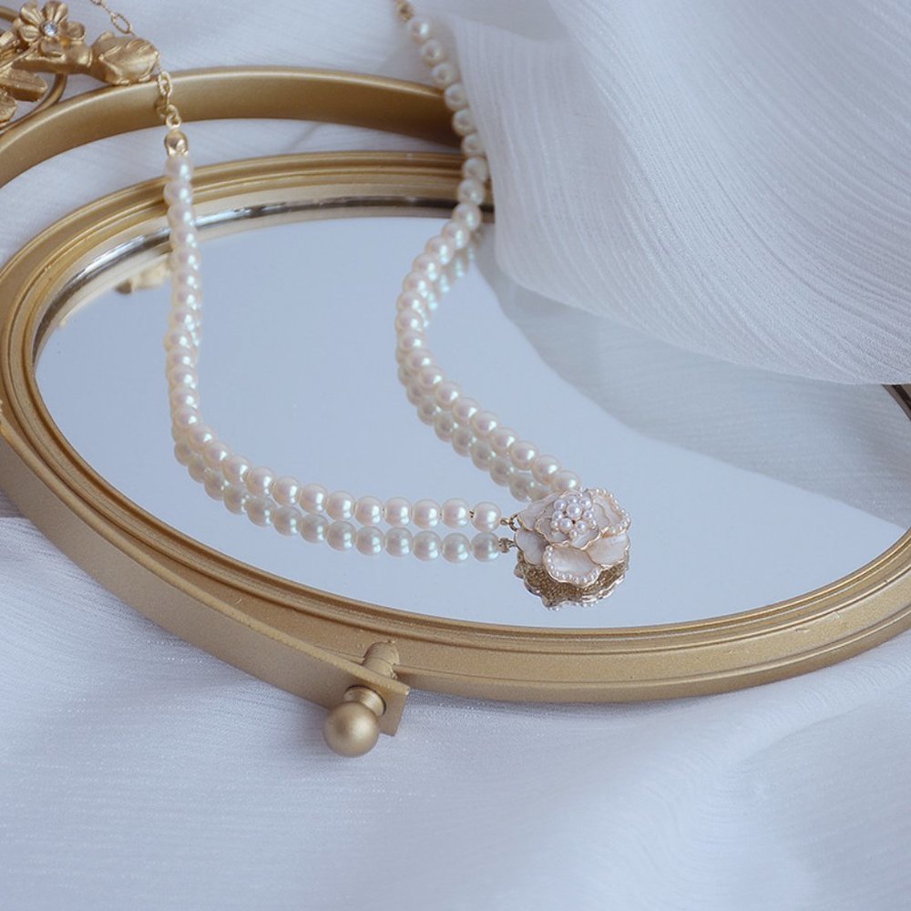 NEW 14K Gold Plated Pearl Diamond Rose Necklace - Picture 5 of 5